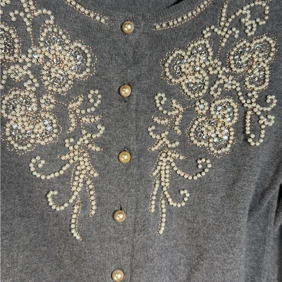 Gorgeous Embellished Gray Cardigan Sweater Anthropologie - Picture 5 of 16